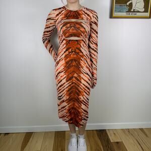AFRM animal print tiger matera cutout body-con dress & shrug set Small